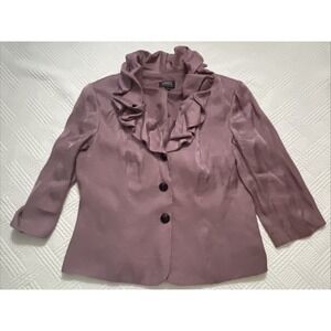 Adrianna Papell Evening Essentials Women's Jacket Sz 16 Ruffle Shiny Purple 80s
